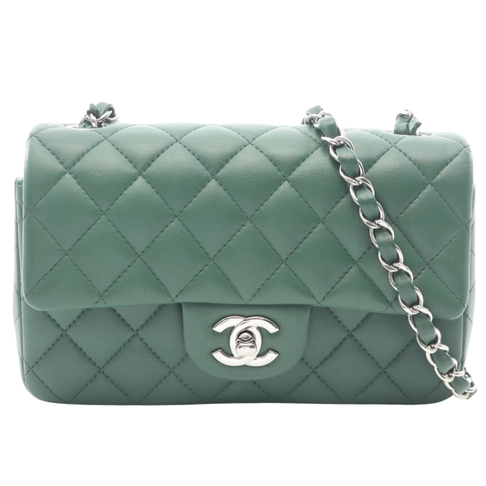 Chanel Mini Matelasse 20 Bag Vintage Lambskin Green Silver Hardware