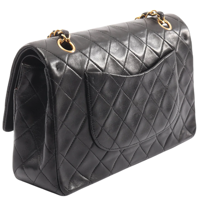 Chanel Classic Flap Bag Vintage Medium Lambskin Black Gold Hardware