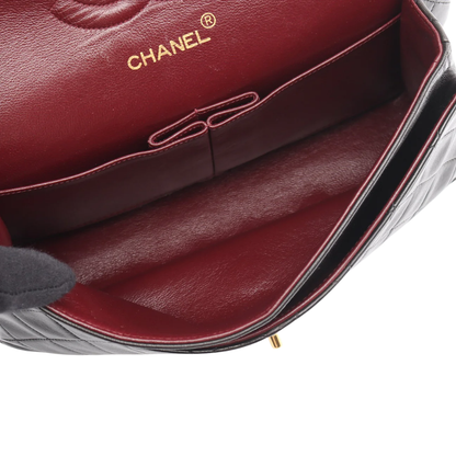 Chanel Classic Flap Bag Vintage Medium Lambskin Black Gold Hardware