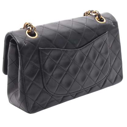 Chanel Classic Flap Bag Vintage Small Lambskin Black Gold Hardware