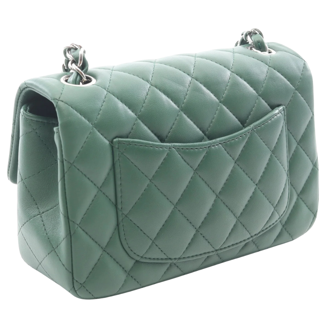 Chanel Mini Matelasse 20 Bag Vintage Lambskin Green Silver Hardware