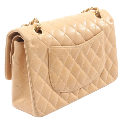 Chanel Classic Flap Bag Vintage Medium Lambskin Beige Gold Hardware