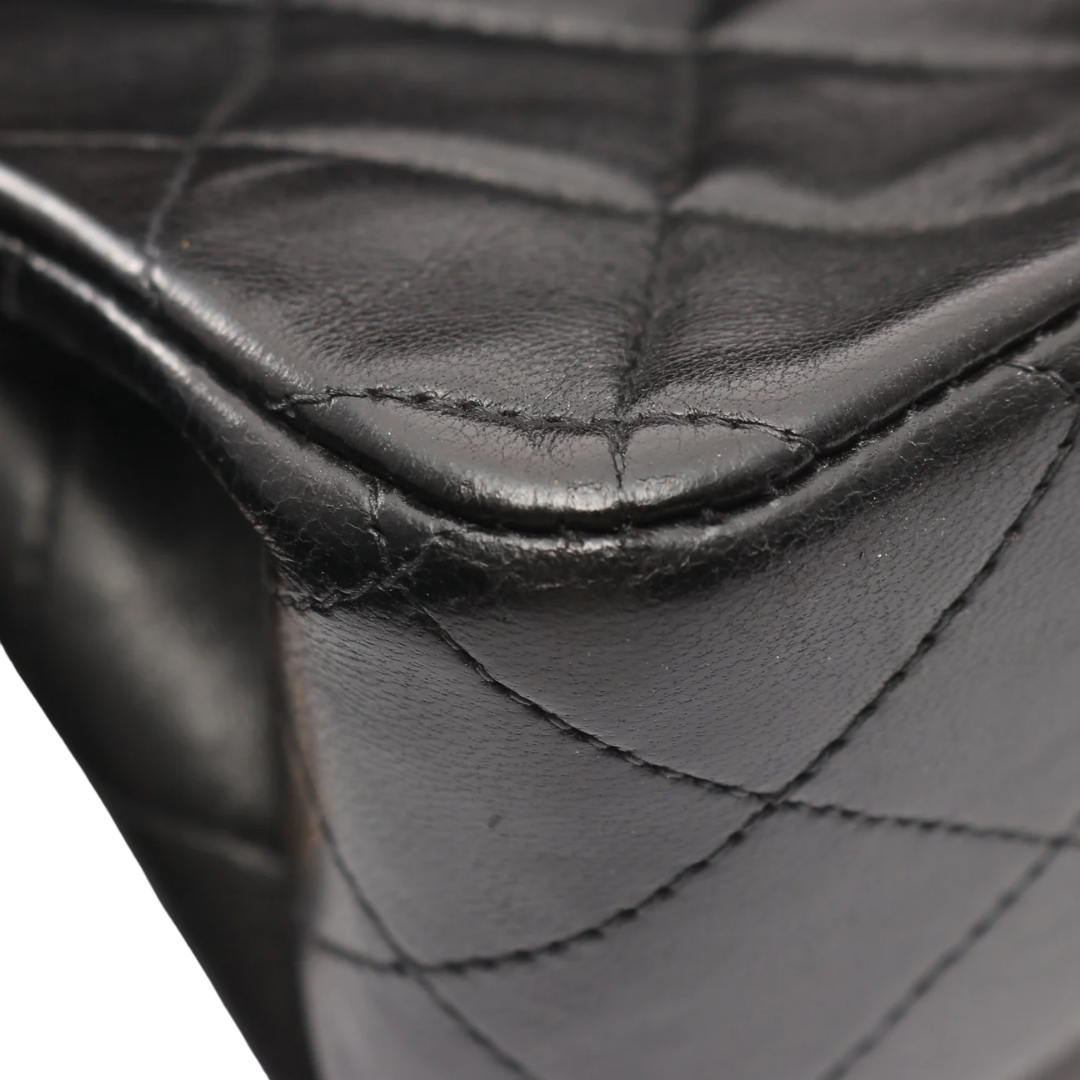 Chanel Classic Flap Bag Vintage Medium Lambskin Black Gold Hardware