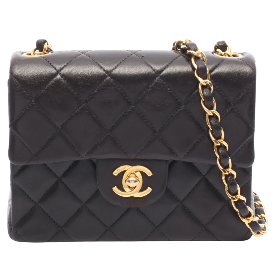 Chanel Shoulder Vintage Bag Mini Lambskin Black Gold Hardware