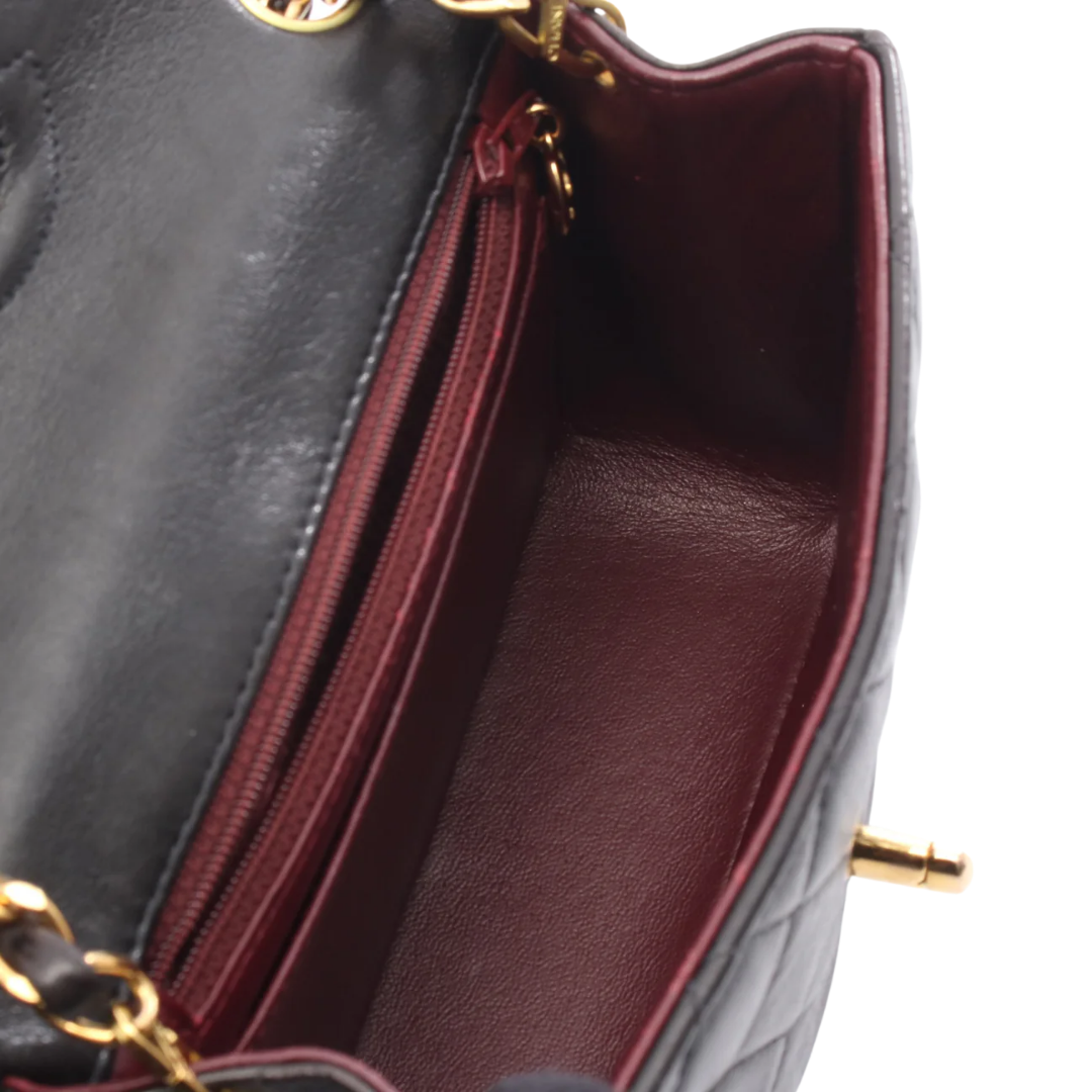 Chanel Shoulder Vintage Bag Mini Lambskin Black Gold Hardware