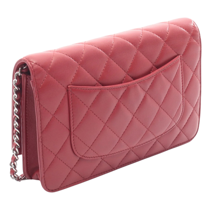 Chanel Wallet On Chain Vintage Bag Lambskin Red Silver Hardware