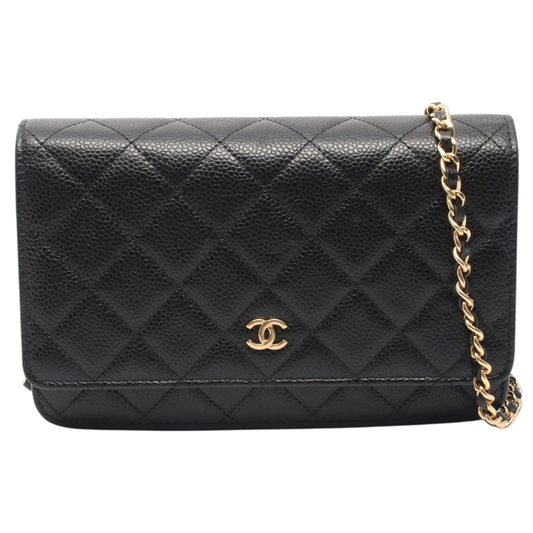 Chanel Wallet On Chain Vintage Bag Caviar Black Gold Hardware