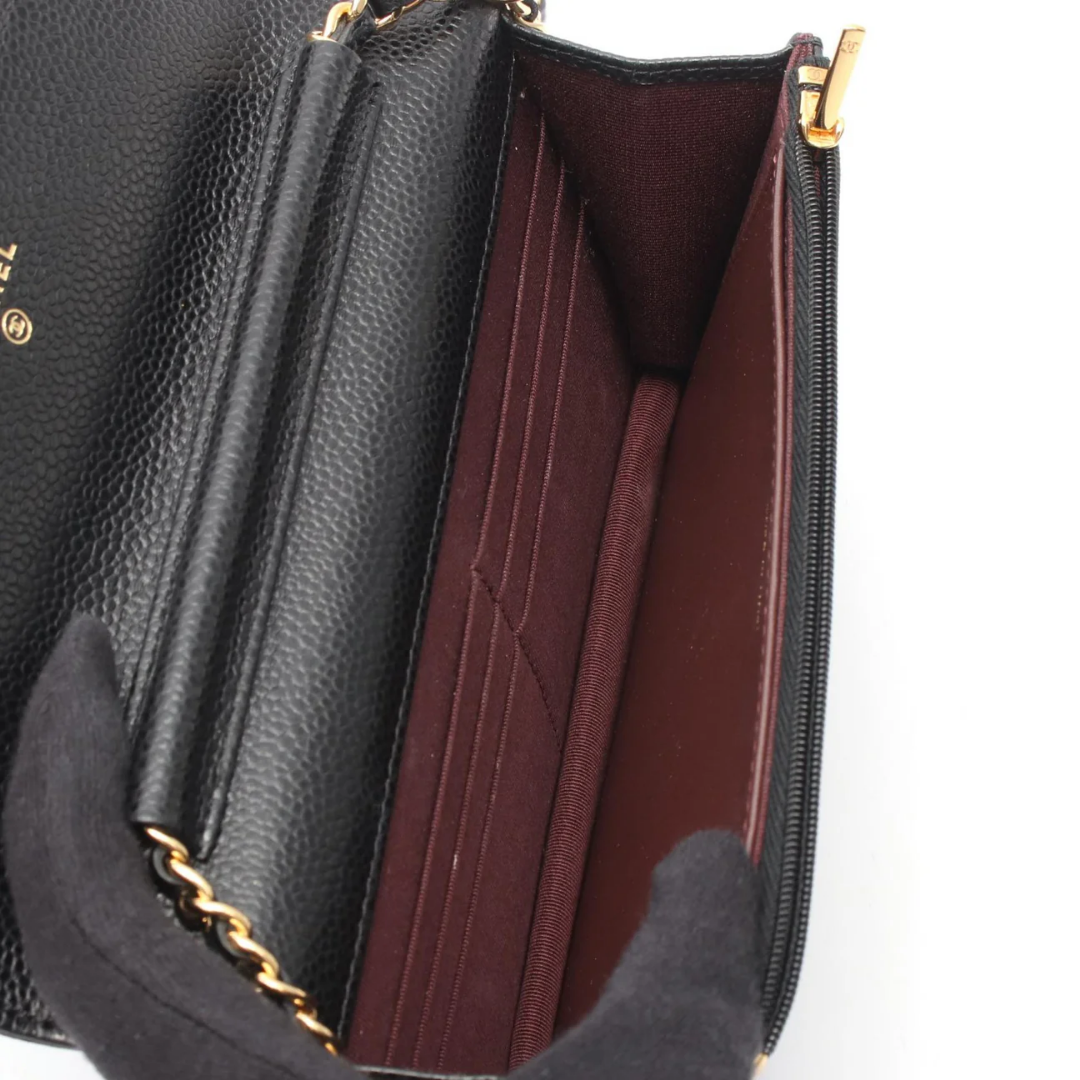 Chanel Wallet On Chain Vintage Bag Caviar Black Gold Hardware