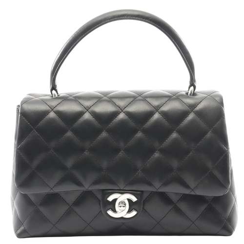 Chanel Matelasse Top Handle Bag Vintage Lambskin Black Silver Hardware
