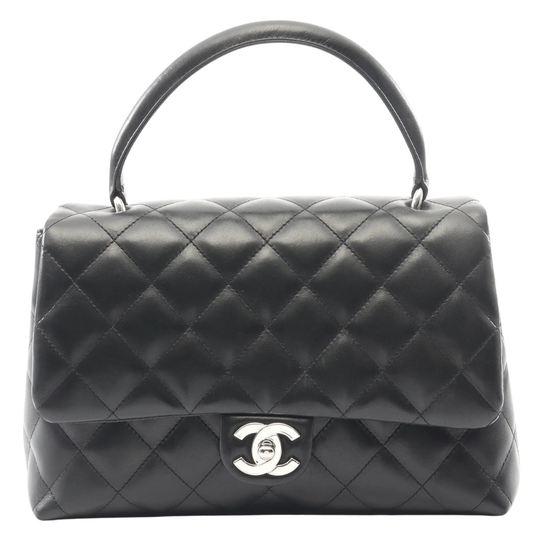 Chanel Matelasse Top Handle Bag Vintage Lambskin Black Silver Hardware