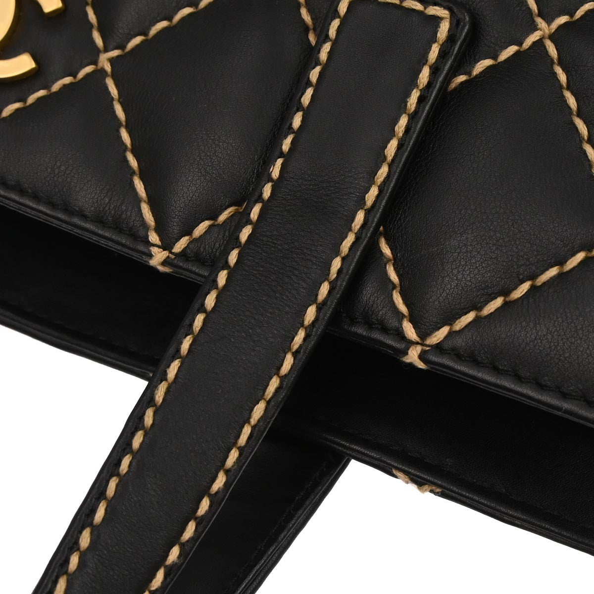 Chanel Surpique Tote Quilted Leather Vintage Bag Black Gold Hardware Medium
