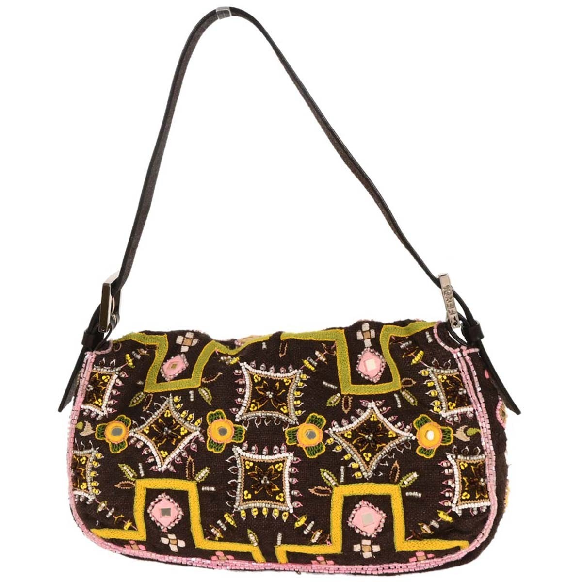 Fendi Baguette Embellished Denim Medium Vintage Bag