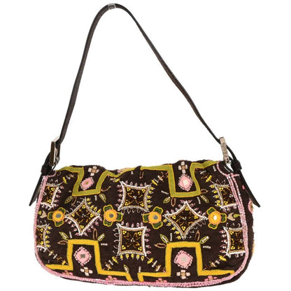 Fendi Baguette Embellished Denim Medium Vintage Bag