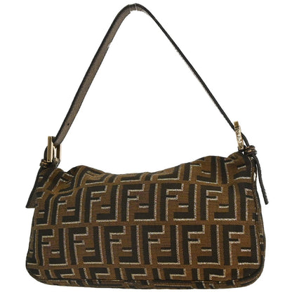 Fendi Zucca Baguette Vintage Bag Brown Black Embroidered Leather