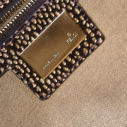 Fendi Zucca Baguette Vintage Bag Brown Black Embroidered Leather